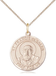 [8035RDGF/18GF] 14kt Gold Filled Saint Francis de Sales Pendant on a 18 inch Gold Filled Light Curb chain