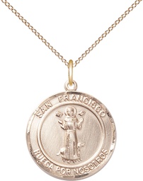 [8036RDSPGF/18GF] 14kt Gold Filled San Francis of Assisi Pendant on a 18 inch Gold Filled Light Curb chain