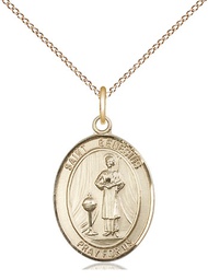 [8038GF/18GF] 14kt Gold Filled Saint Genesius of Rome Pendant on a 18 inch Gold Filled Light Curb chain