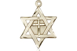 [1210YKT] 14kt Gold Star of David w/ Cross Medal