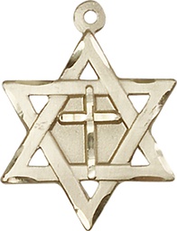 [1210YKT] 14kt Gold Star of David w/ Cross Medal