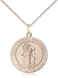 [8039RDGF/18GF] 14kt Gold Filled Saint Gabriel the Archangel Pendant on a 18 inch Gold Filled Light Curb chain