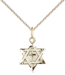 [1211YGF/18GF] 14kt Gold Filled Star of David w/ Cross Pendant on a 18 inch Gold Filled Light Curb chain