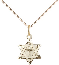 [1211YGF/18GF] 14kt Gold Filled Star of David w/ Cross Pendant on a 18 inch Gold Filled Light Curb chain