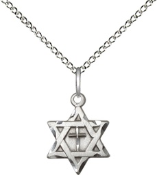 [1211YSS/18SS] Sterling Silver Star of David w/ Cross Pendant on a 18 inch Sterling Silver Light Curb chain