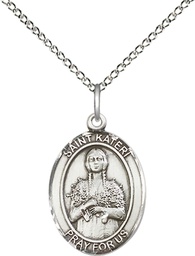 [8061SS/18SS] Sterling Silver Saint Kateri Pendant on a 18 inch Sterling Silver Light Curb chain