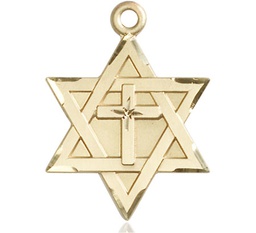 [1212YKT] 14kt Gold Star of David w/ Cross Medal