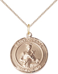 [8042RDGF/18GF] 14kt Gold Filled Saint Gerard Pendant on a 18 inch Gold Filled Light Curb chain