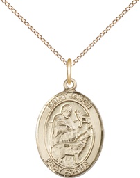 [8051GF/18GF] 14kt Gold Filled Saint Jason Pendant on a 18 inch Gold Filled Light Curb chain