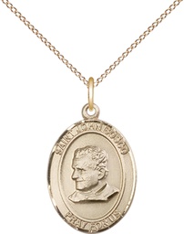 [8055GF/18GF] 14kt Gold Filled Saint John Bosco Pendant on a 18 inch Gold Filled Light Curb chain
