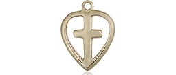 [1709KT] 14kt Gold Heart Cross Medal