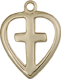 [1709KT] 14kt Gold Heart Cross Medal