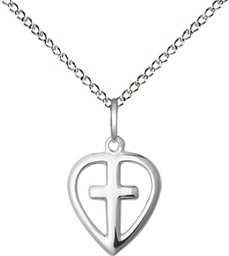 [1709SS/18SS] Sterling Silver Heart Cross Pendant on a 18 inch Sterling Silver Light Curb chain