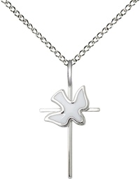 [1812WSS/18SS] Sterling Silver Cross Holy Spirit Pendant on a 18 inch Sterling Silver Light Curb chain