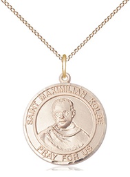 [8073RDGF/18GF] 14kt Gold Filled Saint Maximilian Kolbe Pendant on a 18 inch Gold Filled Light Curb chain