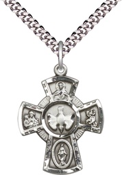 [2045SS/24S] Sterling Silver 5-Way Pendant on a 24 inch Light Rhodium Heavy Curb chain