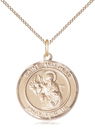 [8074RDGF/18GF] 14kt Gold Filled Saint Matthew the Apostle Pendant on a 18 inch Gold Filled Light Curb chain