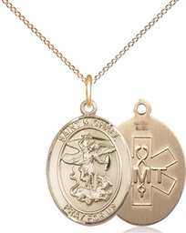 [8076GF10/18GF] 14kt Gold Filled Saint Michael EMT Pendant on a 18 inch Gold Filled Light Curb chain