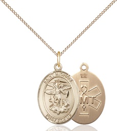 [8076GF10/18GF] 14kt Gold Filled Saint Michael EMT Pendant on a 18 inch Gold Filled Light Curb chain