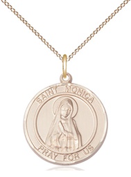 [8079RDGF/18GF] 14kt Gold Filled Saint Monica Pendant on a 18 inch Gold Filled Light Curb chain