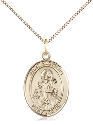 [8080GF/18GF] 14kt Gold Filled Saint Nicholas Pendant on a 18 inch Gold Filled Light Curb chain