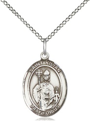 [8067SS/18SS] Sterling Silver Saint Kilian Pendant on a 18 inch Sterling Silver Light Curb chain