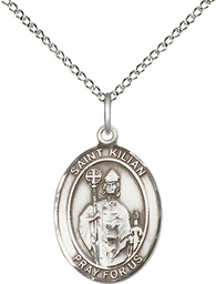 [8067SS/18SS] Sterling Silver Saint Kilian Pendant on a 18 inch Sterling Silver Light Curb chain