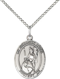 [8441SS/18SS] Sterling Silver Guardian Angel of the World Pendant on a 18 inch Sterling Silver Light Curb chain