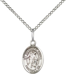 [9118SS/18SS] Sterling Silver Guardian Angel Pendant on a 18 inch Sterling Silver Light Curb chain