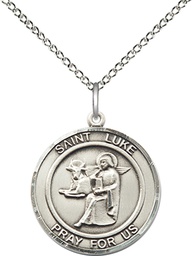 [8068RDSS/18SS] Sterling Silver Saint Luke the Apostle Pendant on a 18 inch Sterling Silver Light Curb chain