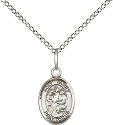 [9218SS/18SS] Sterling Silver Holy Family Pendant on a 18 inch Sterling Silver Light Curb chain