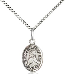 [9337SS/18SS] Sterling Silver Immaculate Heart of Mary Pendant on a 18 inch Sterling Silver Light Curb chain