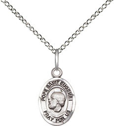 [9352SS/18SS] Sterling Silver Pope St Eugene I Pendant on a 18 inch Sterling Silver Light Curb chain