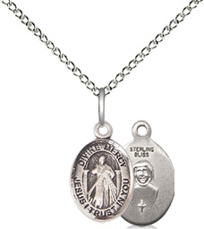 [9366SS/18SS] Sterling Silver Divine Mercy Pendant on a 18 inch Sterling Silver Light Curb chain