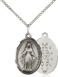 [0015MSS/18SS] Sterling Silver Miraculous Pendant on a 18 inch Sterling Silver Light Curb chain