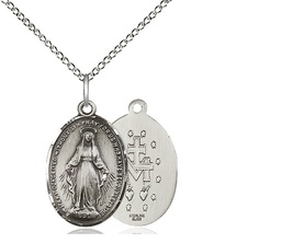 [0015MSS/18SS] Sterling Silver Miraculous Pendant on a 18 inch Sterling Silver Light Curb chain