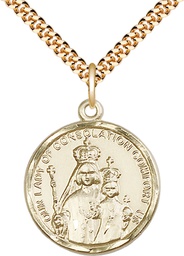 [0038GF/24G] 14kt Gold Filled Our Lady of Consolation Pendant on a 24 inch Gold Plate Heavy Curb chain