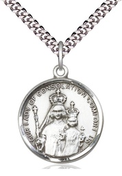 [0038SS/24S] Sterling Silver Our Lady of Consolation Pendant on a 24 inch Light Rhodium Heavy Curb chain