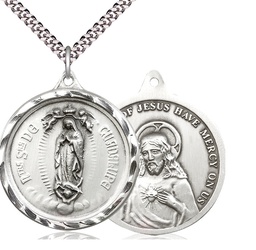 [0203FSS/24S] Sterling Silver Our Lady of Guadalupe Pendant on a 24 inch Light Rhodium Heavy Curb chain