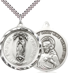 [0203FSS/24S] Sterling Silver Our Lady of Guadalupe Pendant on a 24 inch Light Rhodium Heavy Curb chain