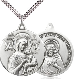 [0203HSS/24S] Sterling Silver Our Lady of Perpetual Help Pendant on a 24 inch Light Rhodium Heavy Curb chain