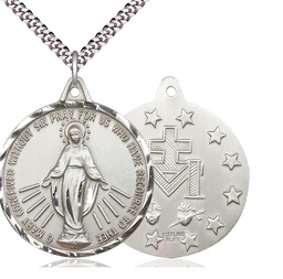 [0203MSS/24S] Sterling Silver Miraculous Pendant on a 24 inch Light Rhodium Heavy Curb chain