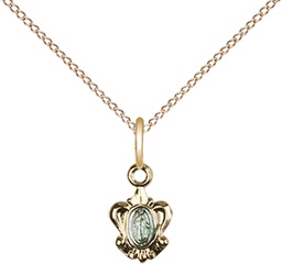 Gold Plate Sterling Silver Miraculous Pendant on a 18 inch Gold Filled Light Curb chain