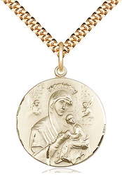 [0567GF/24G] 14kt Gold Filled Our Lady of Perpetual Help Pendant on a 24 inch Gold Plate Heavy Curb chain