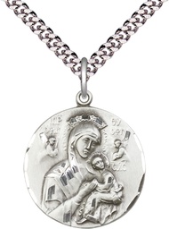 [0567SS/24S] Sterling Silver Our Lady of Perpetual Help Pendant on a 24 inch Light Rhodium Heavy Curb chain