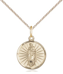 [0601FGF/18GF] 14kt Gold Filled Our Lady of Guadalupe Pendant on a 18 inch Gold Filled Light Curb chain