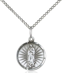 [0601FSS/18SS] Sterling Silver Our Lady of Guadalupe Pendant on a 18 inch Sterling Silver Light Curb chain