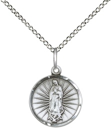 [0601FSS/18SS] Sterling Silver Our Lady of Guadalupe Pendant on a 18 inch Sterling Silver Light Curb chain