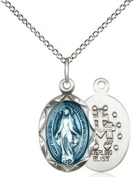[0612EMSS/18SS] Sterling Silver Miraculous Pendant on a 18 inch Sterling Silver Light Curb chain