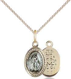 Gold Plate Sterling Silver Miraculous Pendant on a 18 inch Gold Filled Light Curb chain